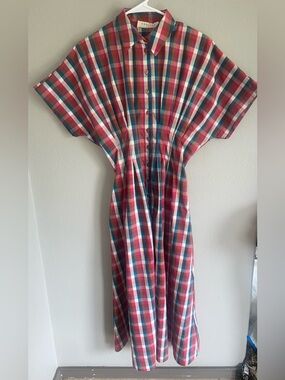 Anthropology Exquise Vintage-Inspired Plaid Button-Front Dress XS